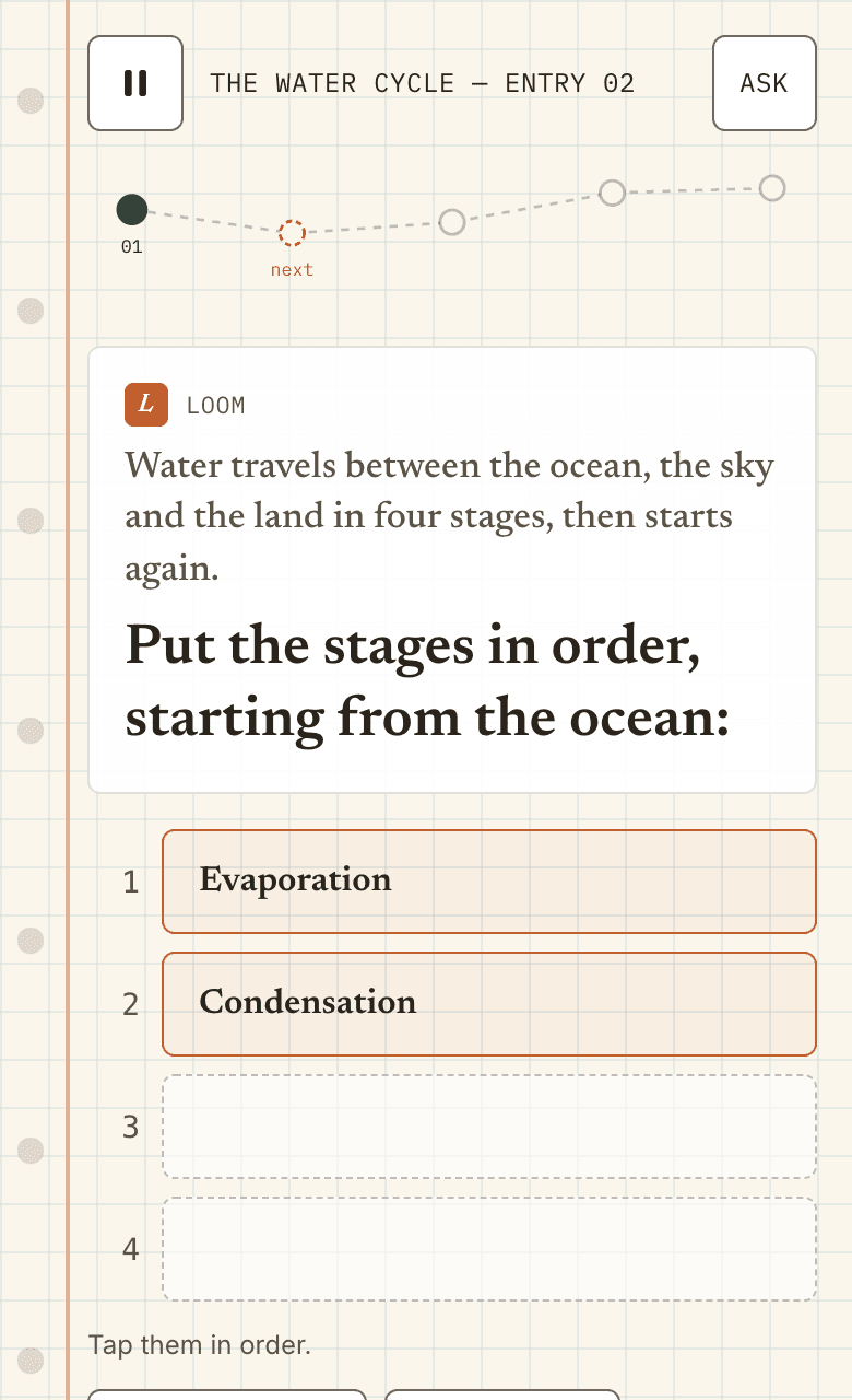 Notebook lesson: put the water cycle stages in order